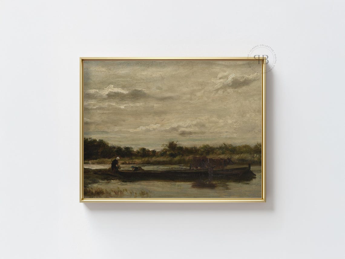 Cattle River Crossing Rustic 19th Century Rural Landscape Poster