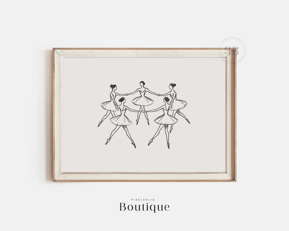 Ballerina Line Drawing Five Dancers Minimalist Ballet Poster