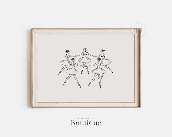 Ballerina Line Drawing Five Dancers Minimalist Ballet Poster