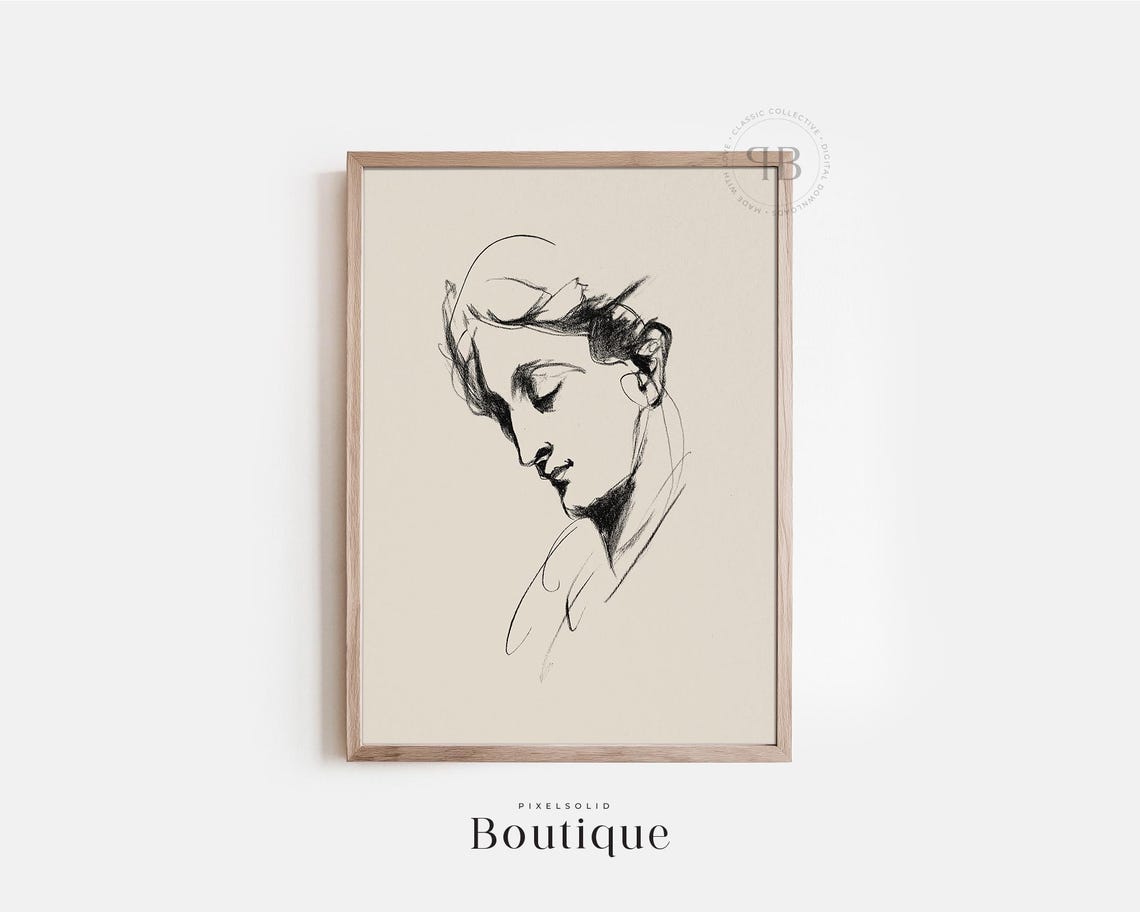 Charcoal Woman Profile Sketch Minimalist Classical Art Poster