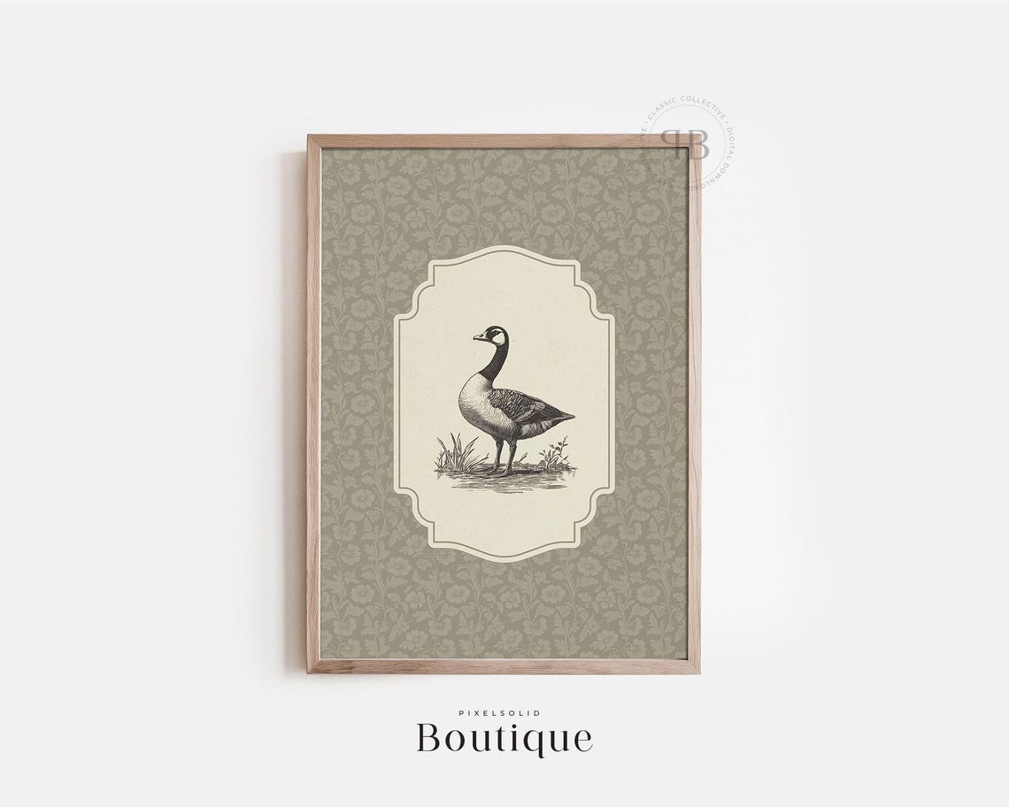 Vintage Canada Goose Engraving Sage Green Farmhouse Decor Print