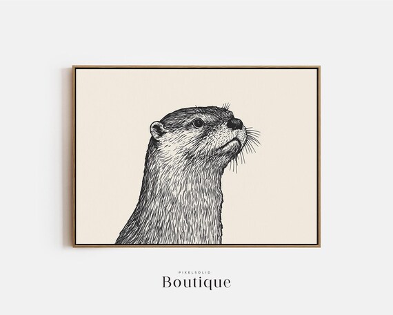 Hand Drawn Otter Wall Art Print Black And White Animal Illustration Minimalist Wildlife Decor For Home No452