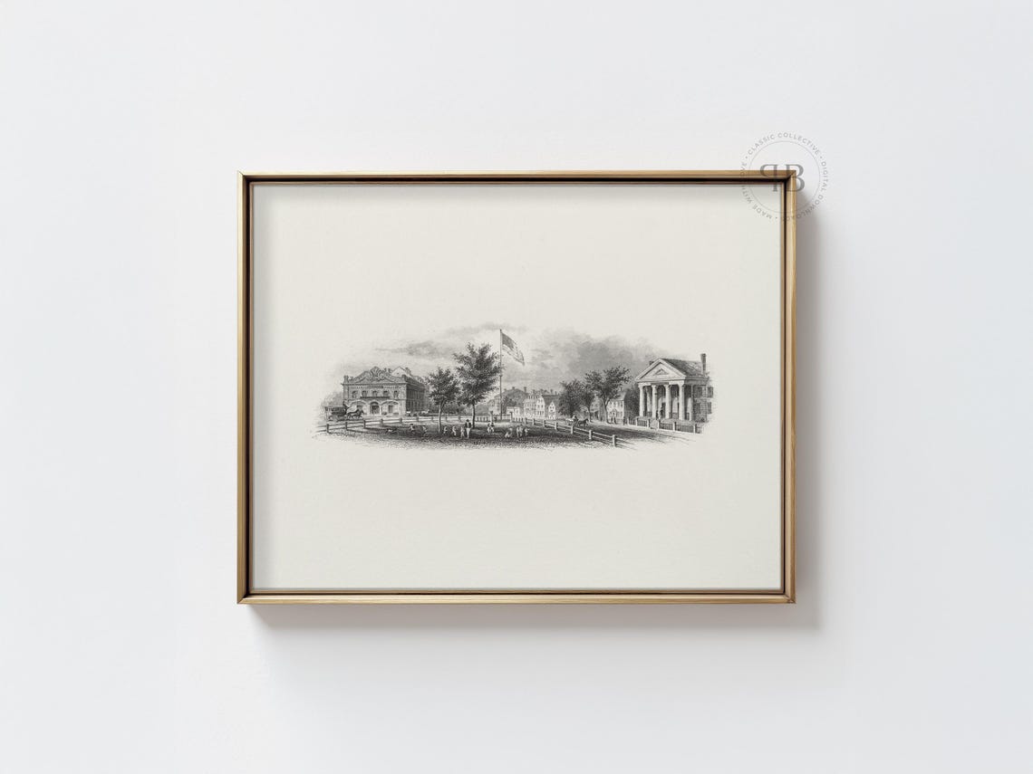 Historic Town Square Antique Engraving Architecture Art Poster