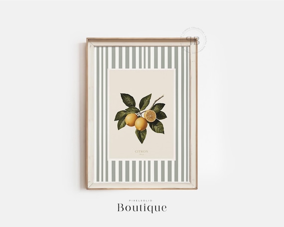 French Citrus Lemon Botanical Art Print, Vintage Style
