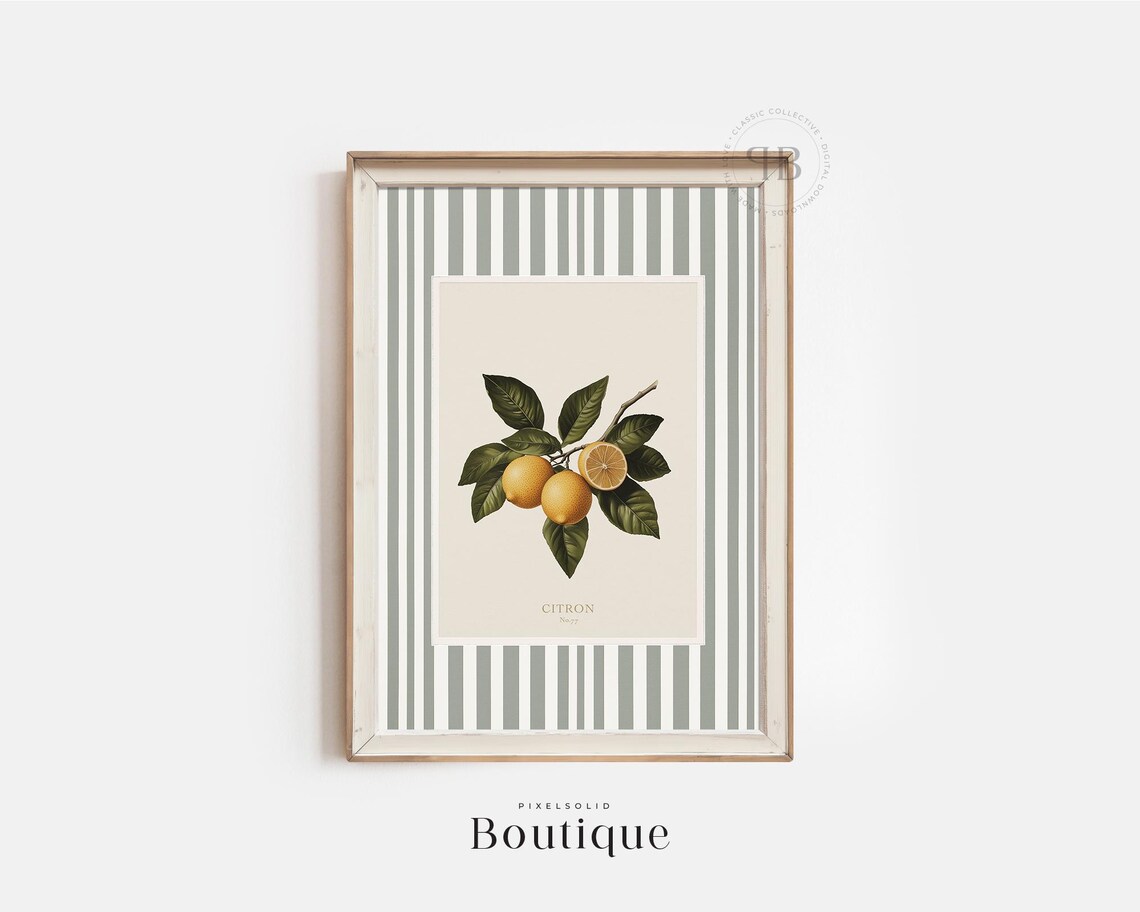 French Citrus Lemon Botanical Art Print, Vintage Style