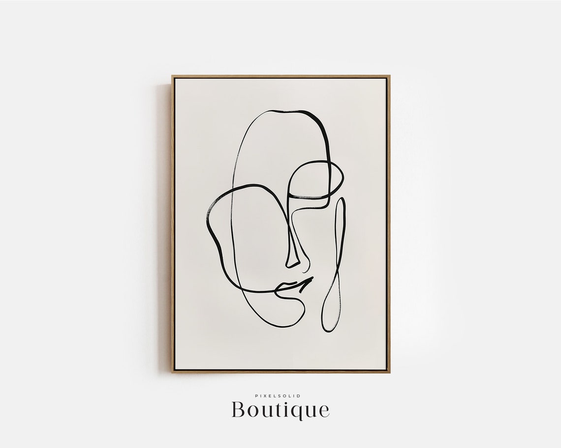 Minimal Woman Line Drawing Minimalist Art Print Black Beige Abstract Decor Mid Century Neutral Wall No409