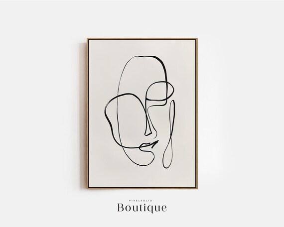 Minimal Woman Line Drawing Minimalist Art Print Black Beige Abstract Decor Mid Century Neutral Wall No409