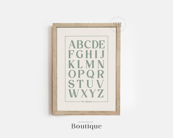 The Alphabet Sage Green Serif Letters Minimalist Nursery Poster
