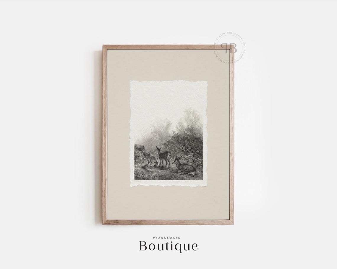 Forest Deer Antique Wildlife Engraving Vintage Nature Poster