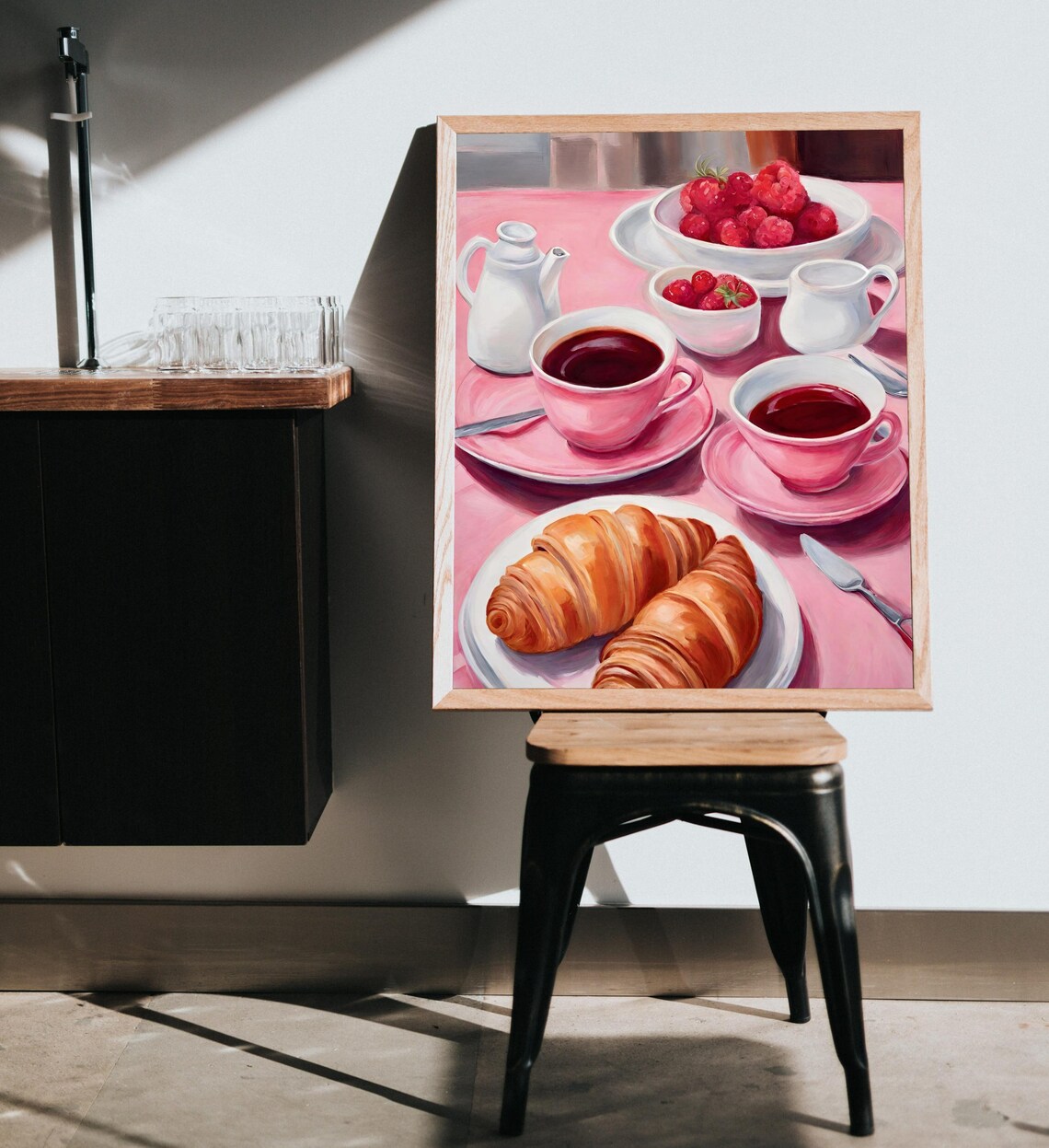 Retro Breakfast Croissants Vintage Kitchen Art Print