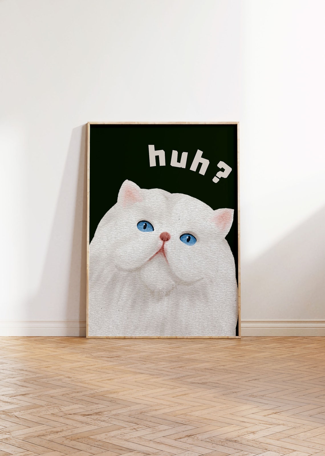 Huh Confused White Fluffy Cat Blue Eyes Funny Humor Animal Poster