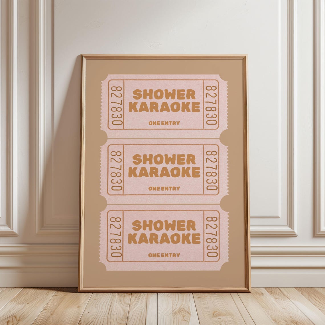 Shower Karaoke Ticket Stubs Beige Bathroom Funny Music Wall Art