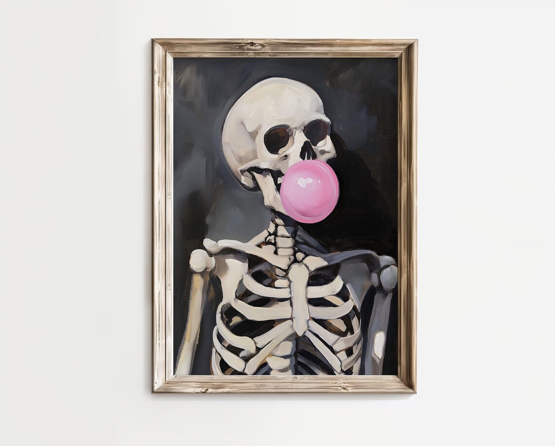 Halloween Skeleton Skull With Bubble Gum Art Print