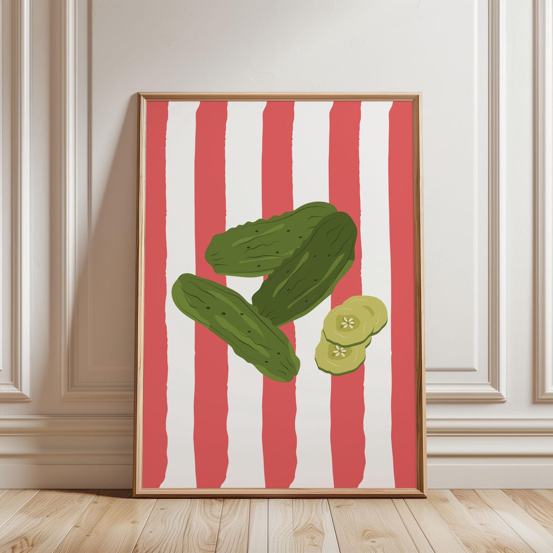 Pickle Cucumbers Red White Striped Kitchen Whimsical Food Poster