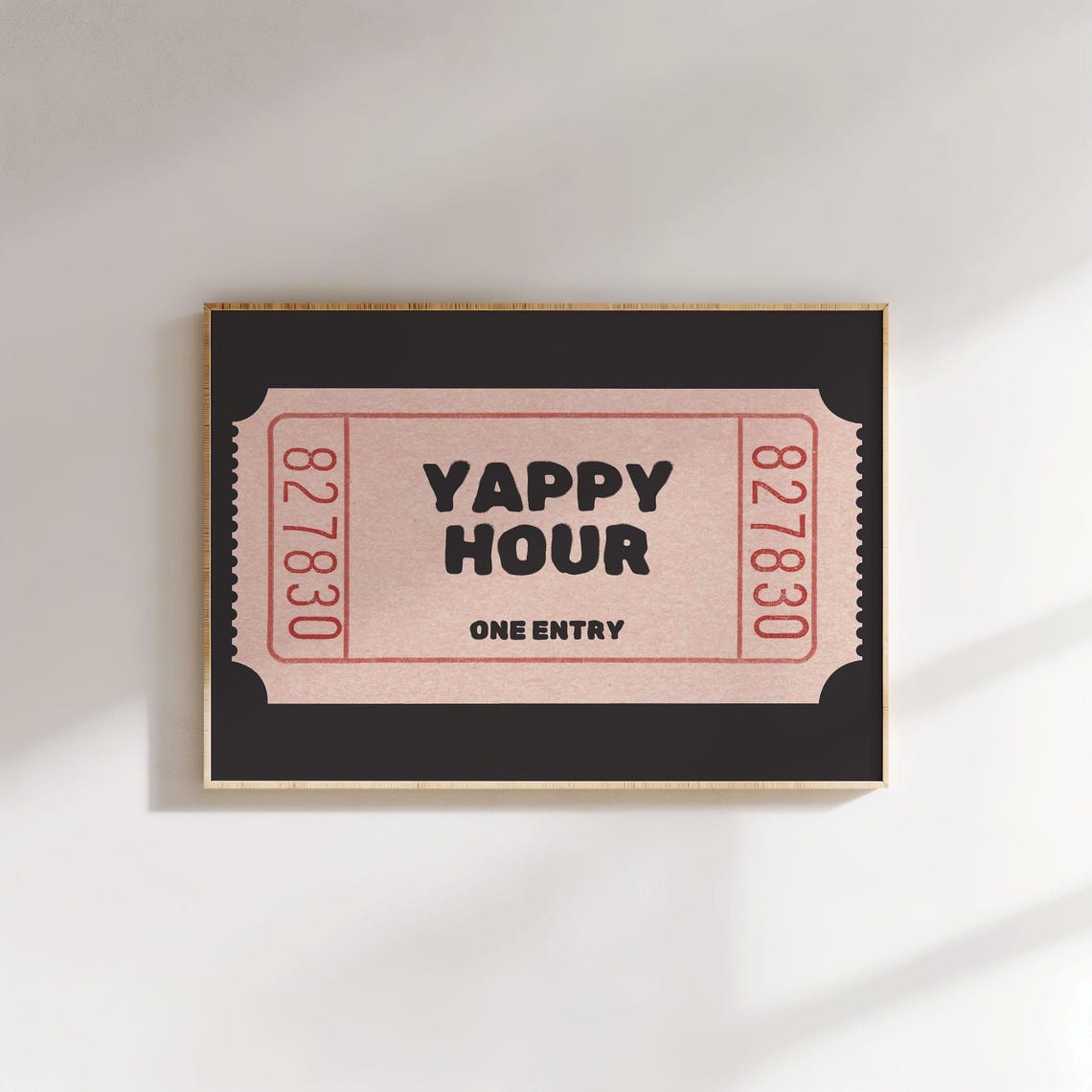 Yappy Hour Retro Ticket Stub Funny Kitchen Bar Cocktail Poster