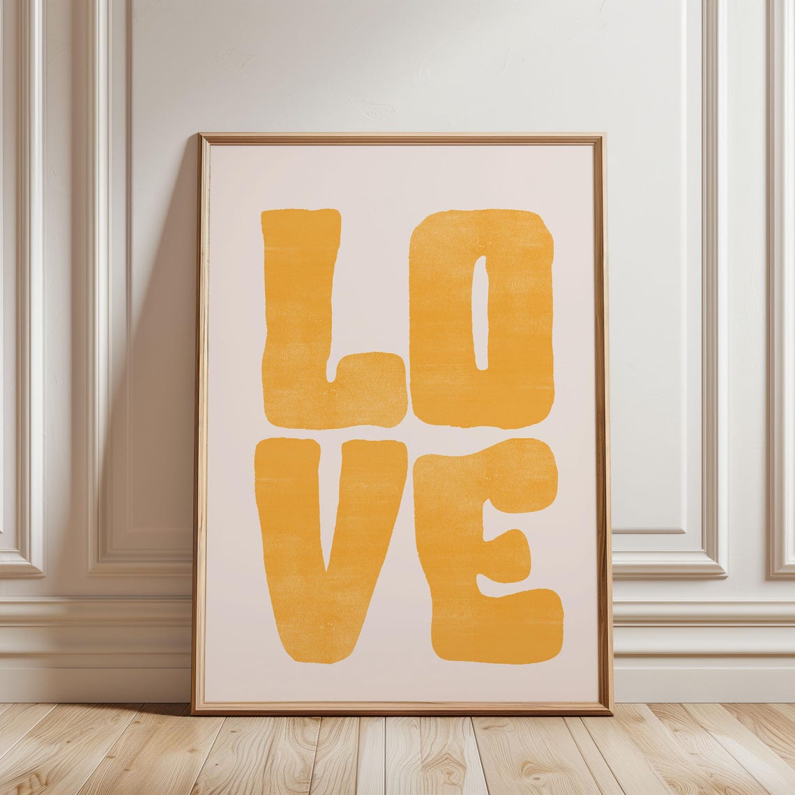 Retro Yellow Love Bubble Letter Typography Trendy Home Poster