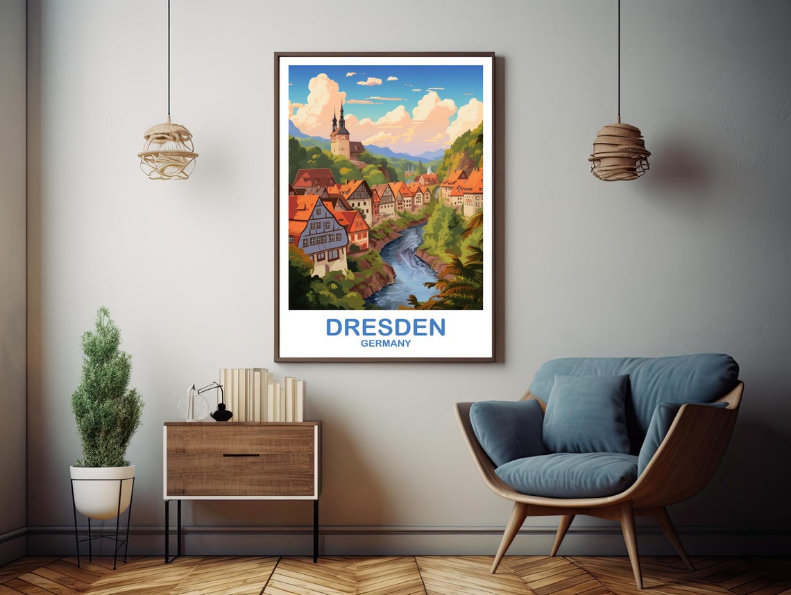 Dresden Germany Old Town Riverside Vintage Style Travel Art Poster - Image 3