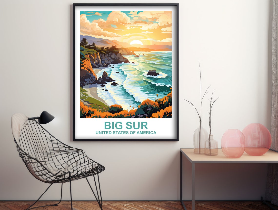 Big Sur California Coastal Cliffs Sunset Ocean Waves Travel Poster - Image 3