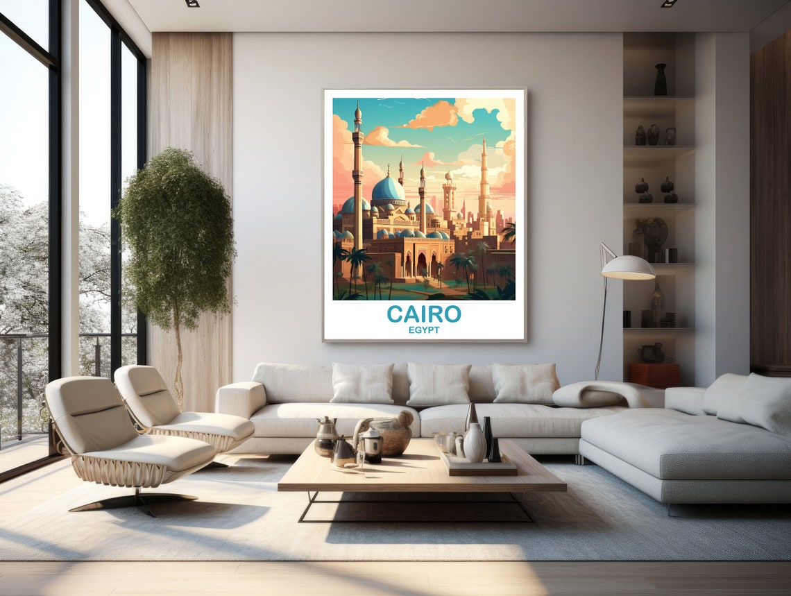 Cairo Egypt Sunset Mosque Domes and Minarets Travel Art Poster - Image 3