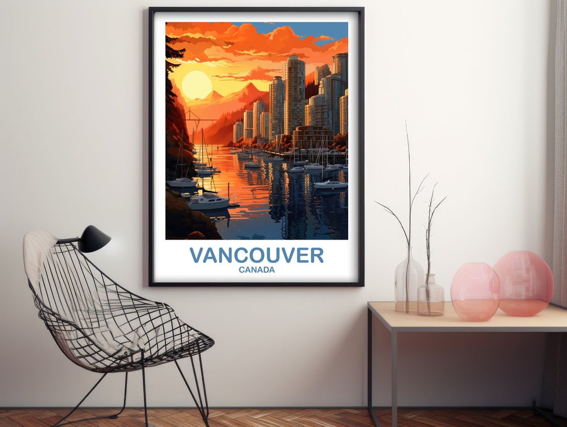 Vancouver Canada Sunset Harbor Skyline Waterfront Travel Poster Art - Image 3