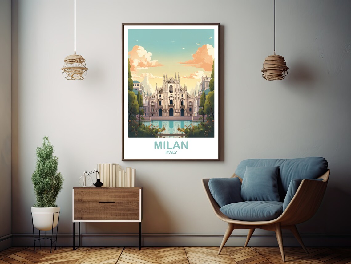 Milan Italy Duomo Cathedral Facade Mirror Water Travel Art Poster - Image 3