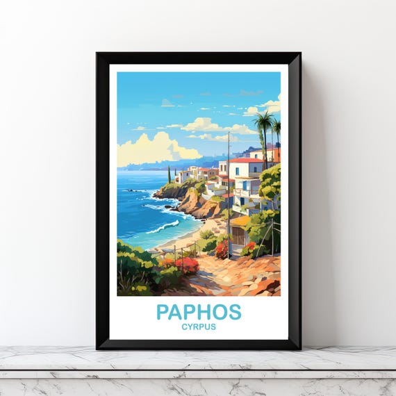 Paphos Cyprus Travel Poster, Europe Wall Art Print