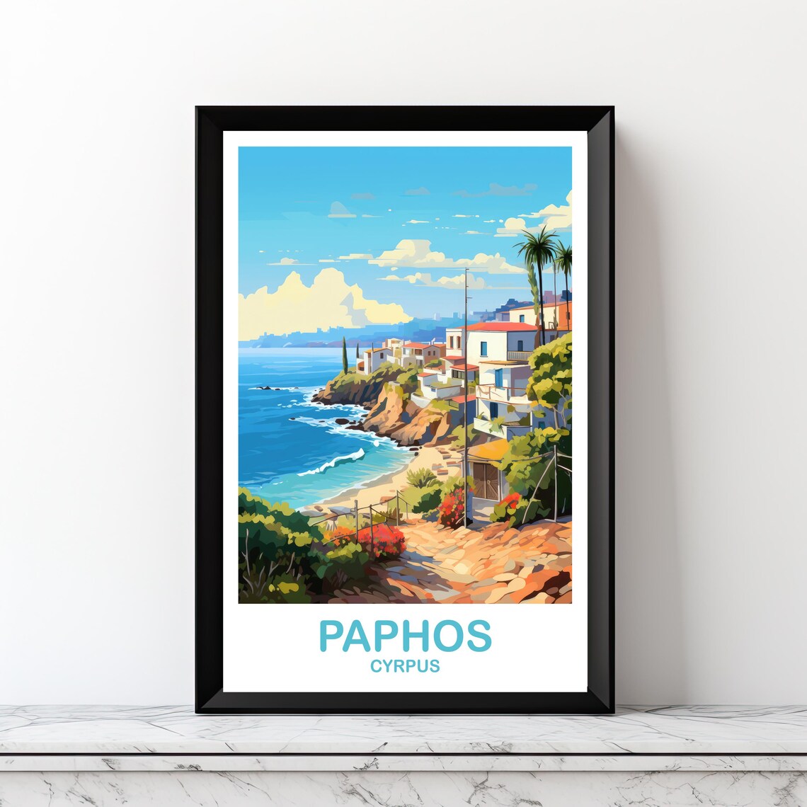 Paphos Cyprus Travel Poster, Europe Wall Art Print