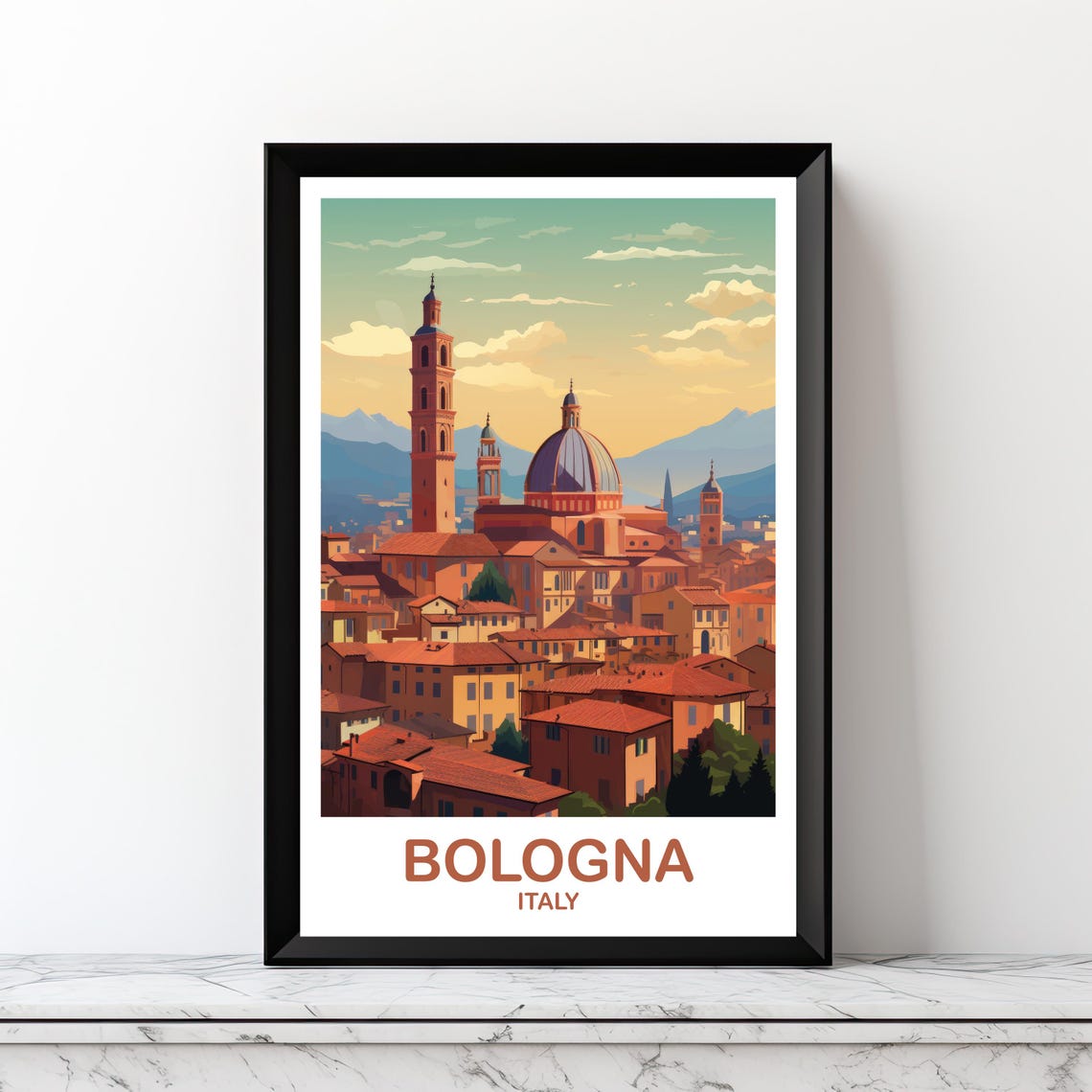 Bologna Italy Travel Sunset Old Town Tower Skyline Souvenir Poster