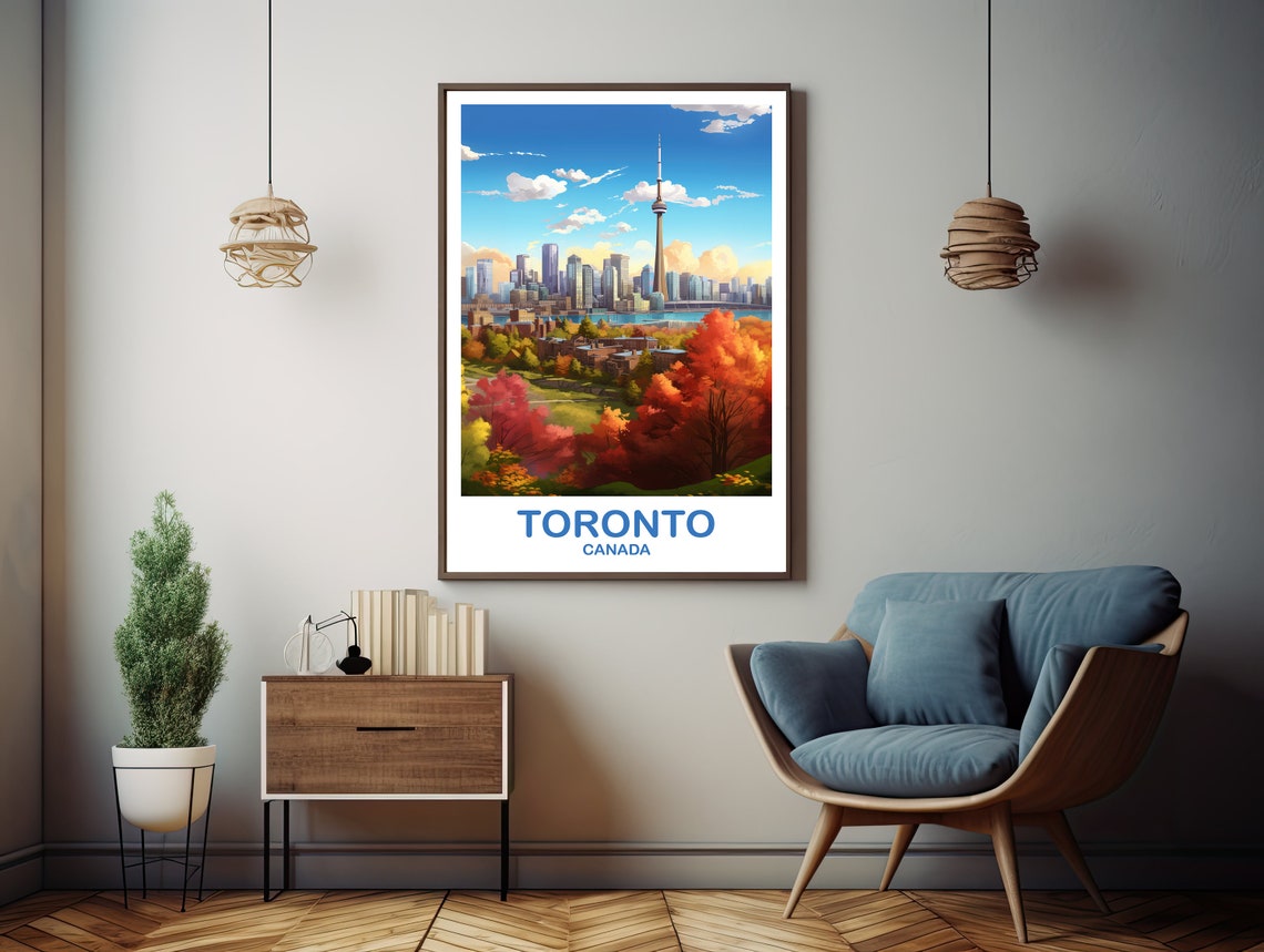 Toronto Canada CN Tower Fall Foliage Autumn Skyline Travel Poster - Image 3
