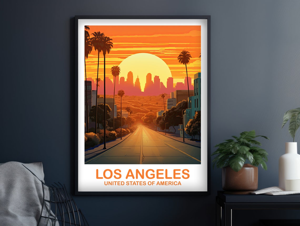Los Angeles Sunset Boulevard Palm Trees Retro Travel Art Poster - Image 2