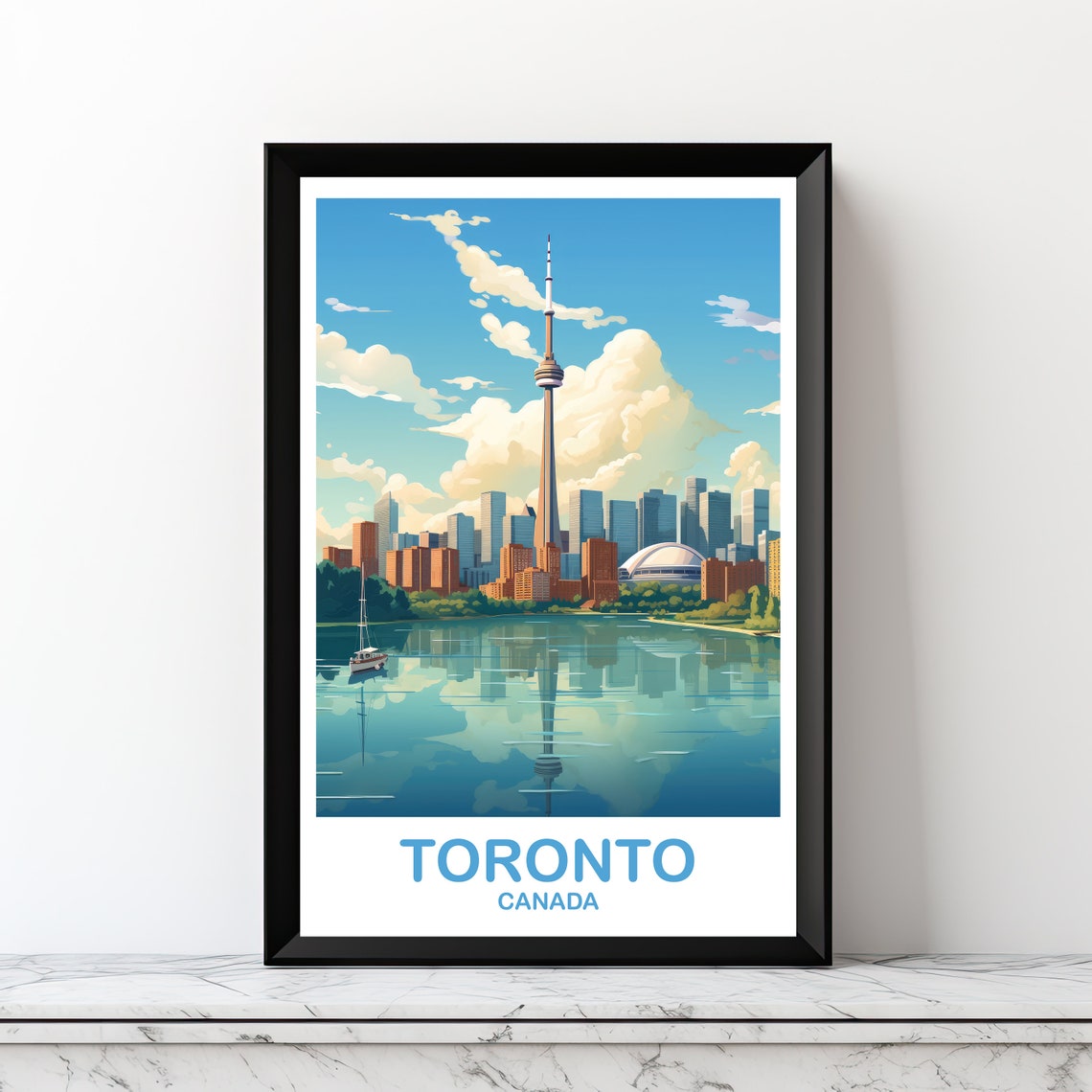 Toronto Canada CN Tower Harbour Daytime Skyline Travel Poster