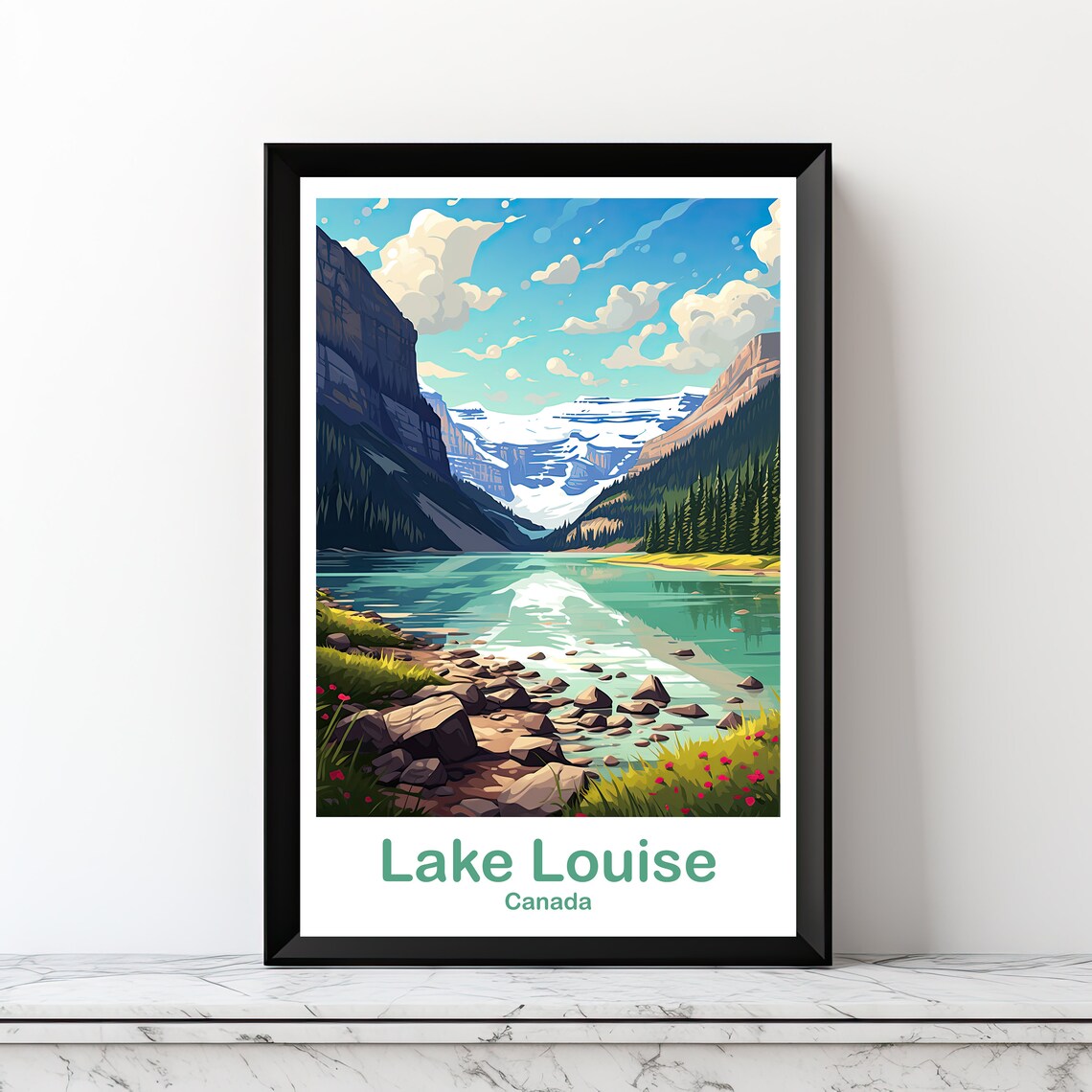 Lake Louise Travel Poster, Alberta Canada Landscape