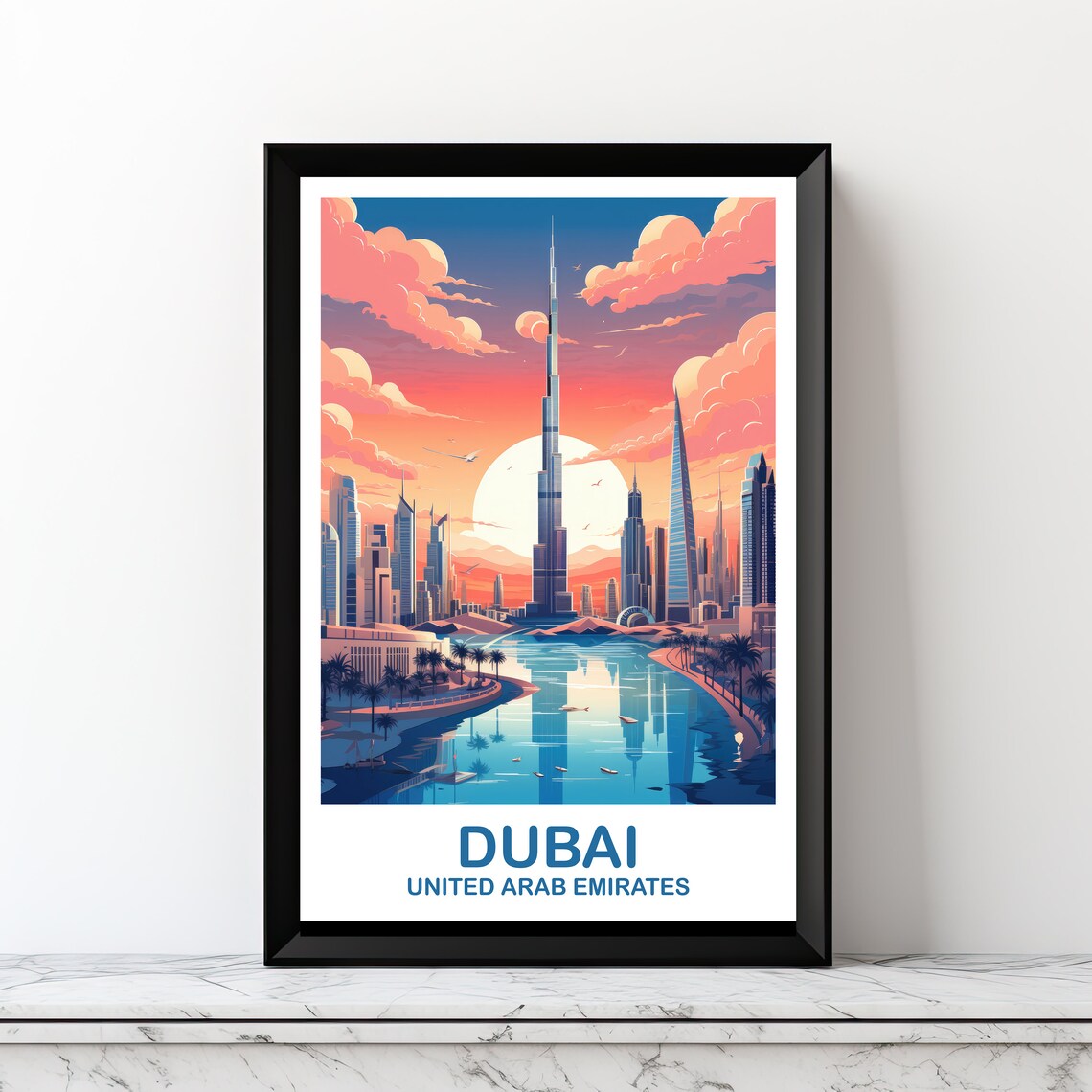 Dubai Travel Poster, Vibrant City Skyline