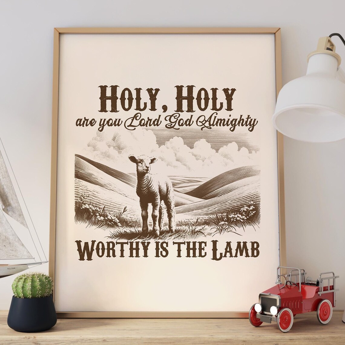 Holy Holy Worthy Is the Lamb Vintage Brown Lamb Christian Poster