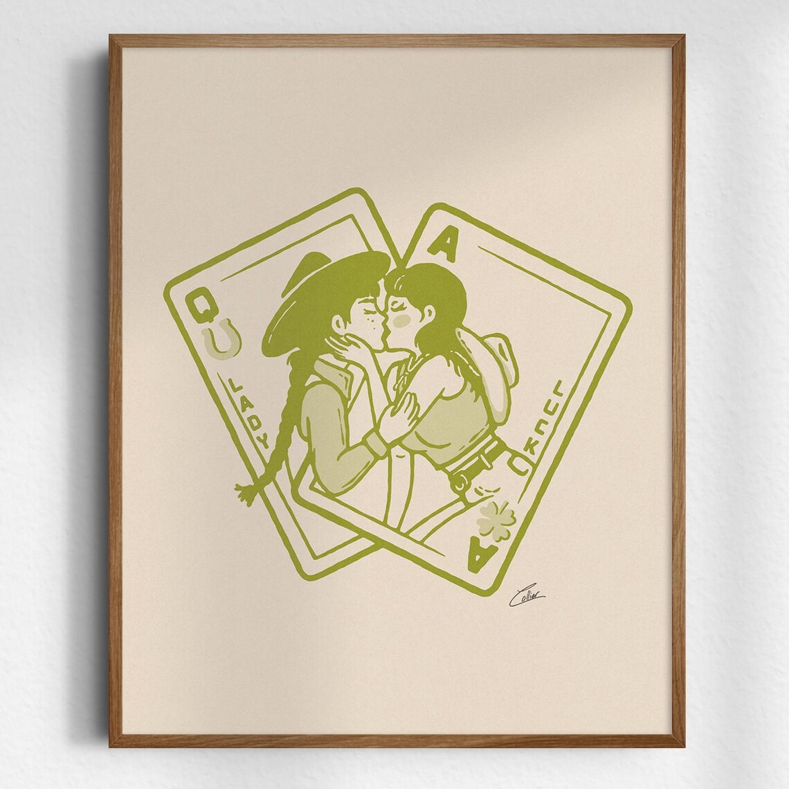 Lady Luck Kissing Cowgirls Playing Cards Retro Western Poster