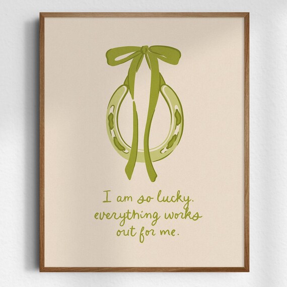I Am So Lucky Horseshoe Daily Affirmation Hand Drawn Quote Poster