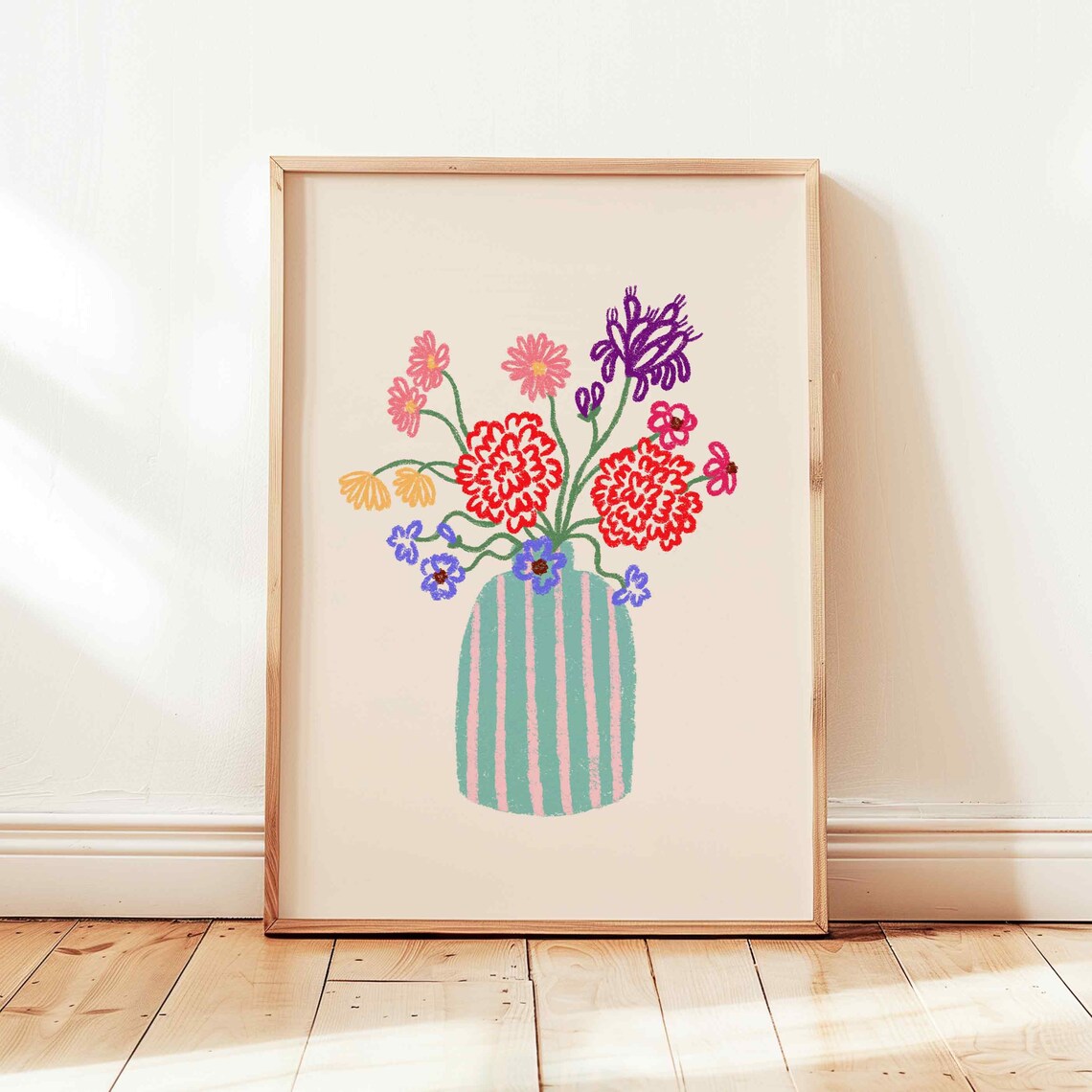 Flower Vase Print, Retro Abstract Floral Poster