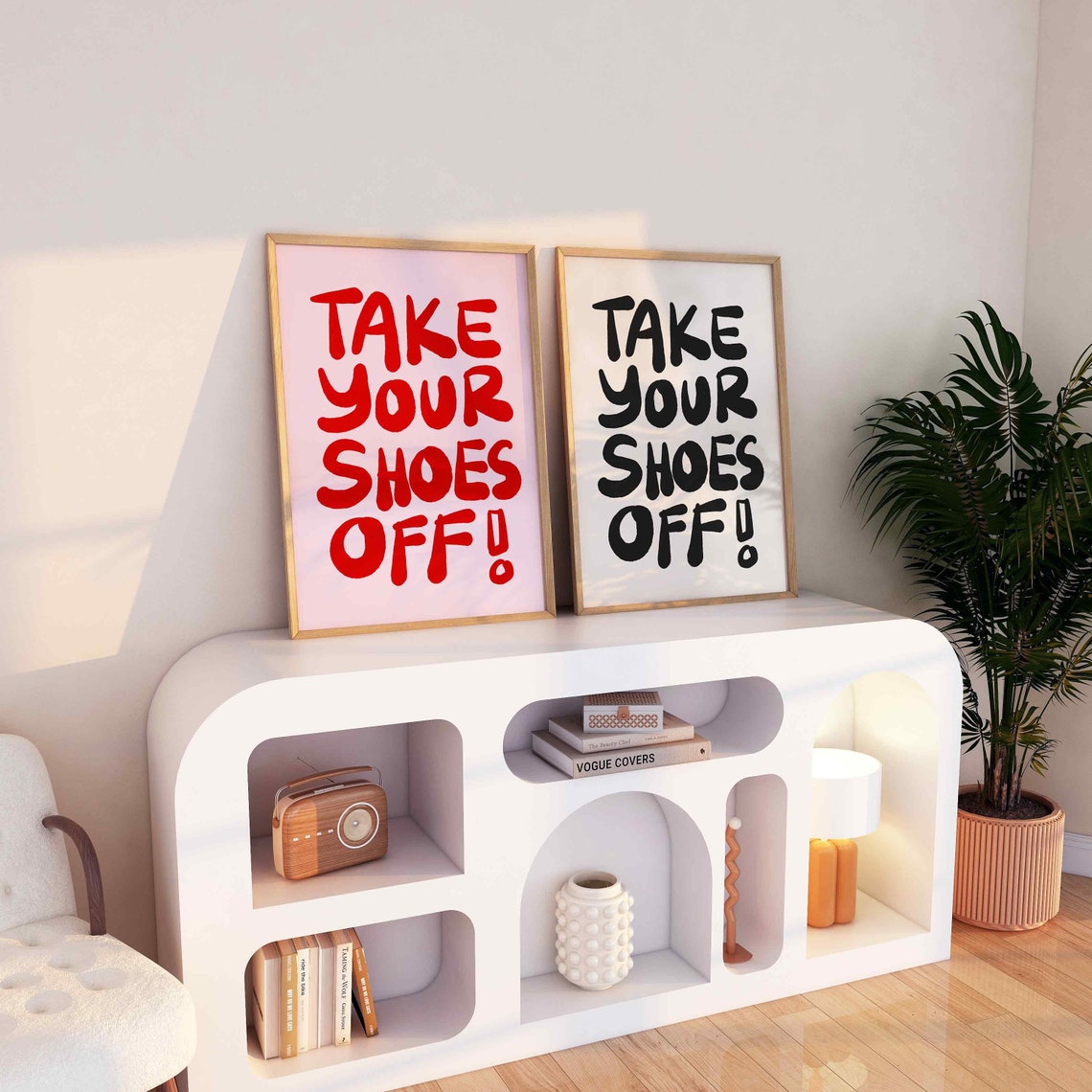 Take Your Shoes Off Bold Red Pink Entryway Welcome Sign Poster - Image 3