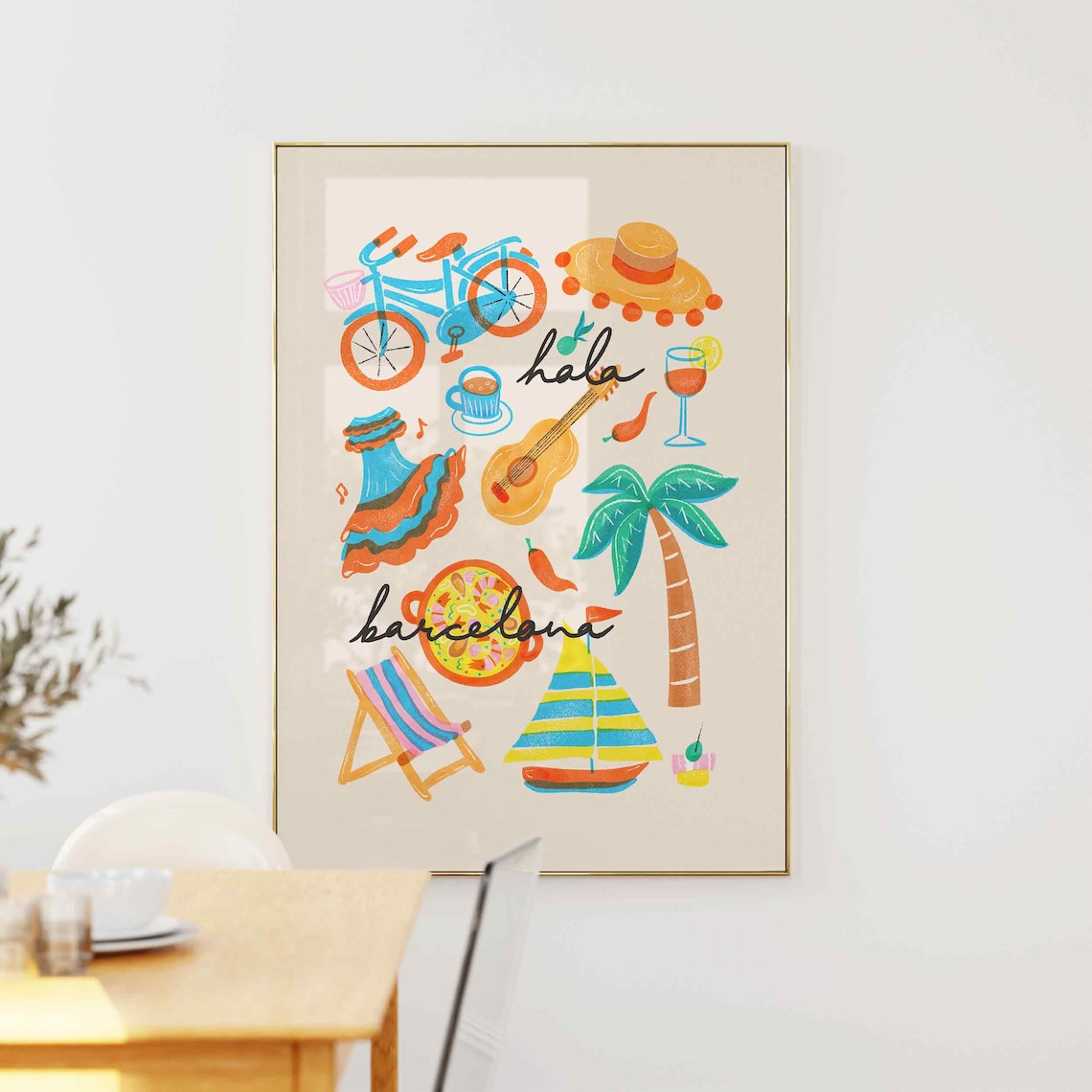 Barcelona Hola Retro Travel Food Icons Colorful Spain Poster - Image 4