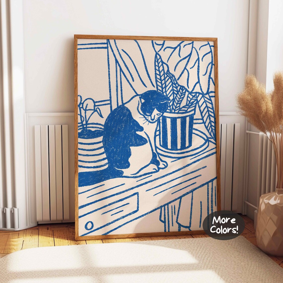 Retro Cat Line Art Print, Matisse-Inspired Poster