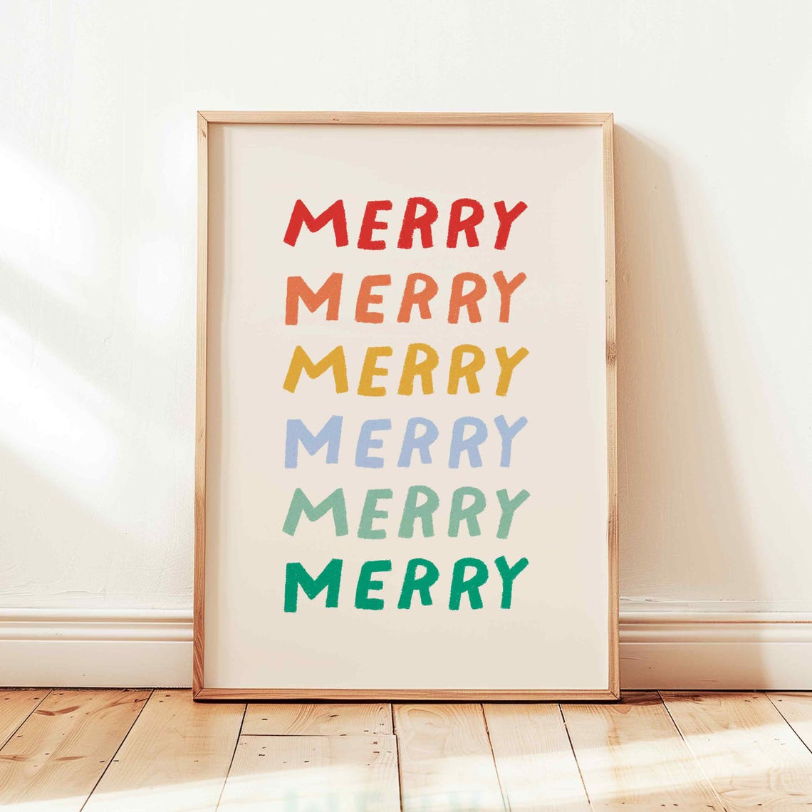 Merry Rainbow Stacked Typography Colorful Modern Christmas Poster