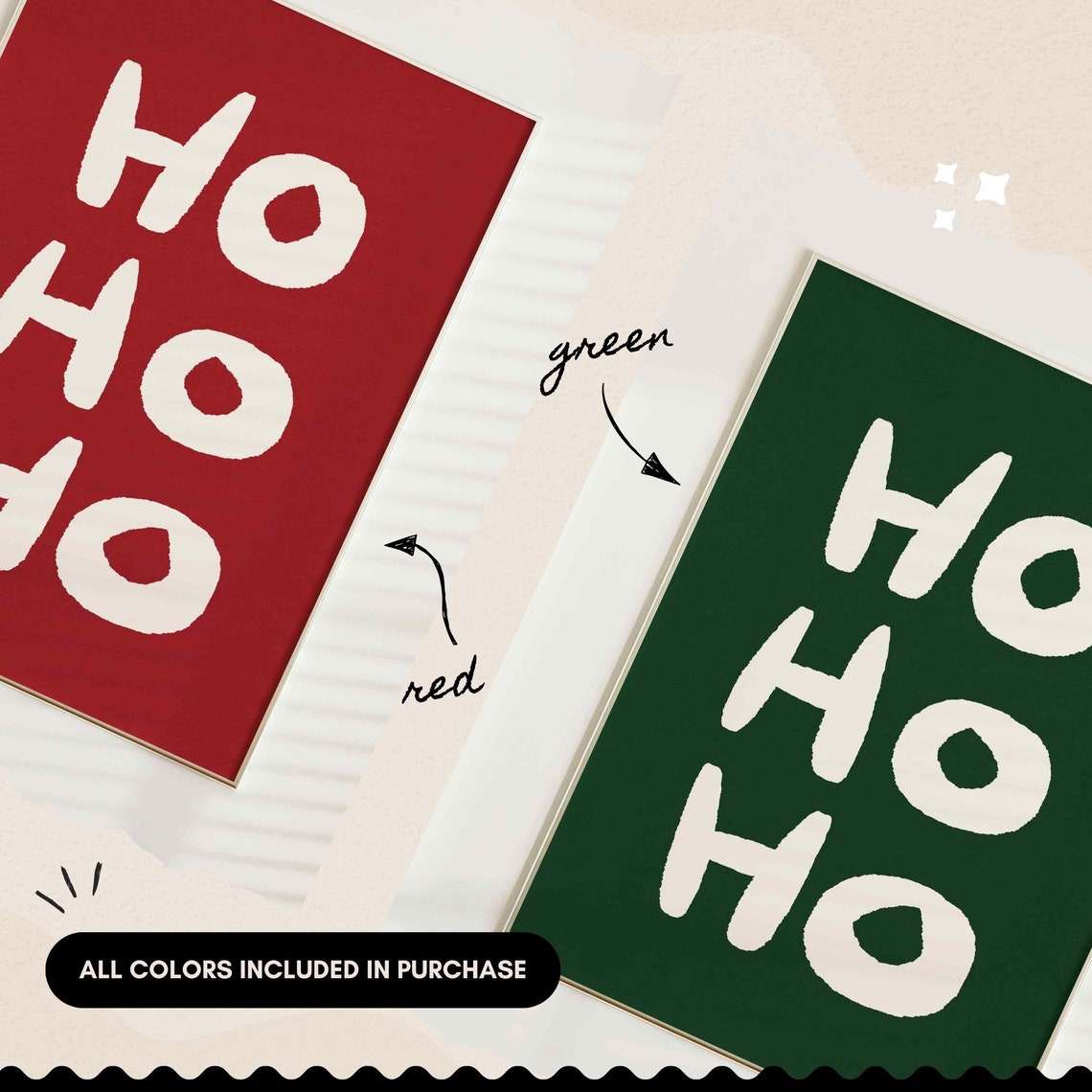 Ho Ho Ho Colorful Hand Painted Modern Christmas Quote Poster - Image 2