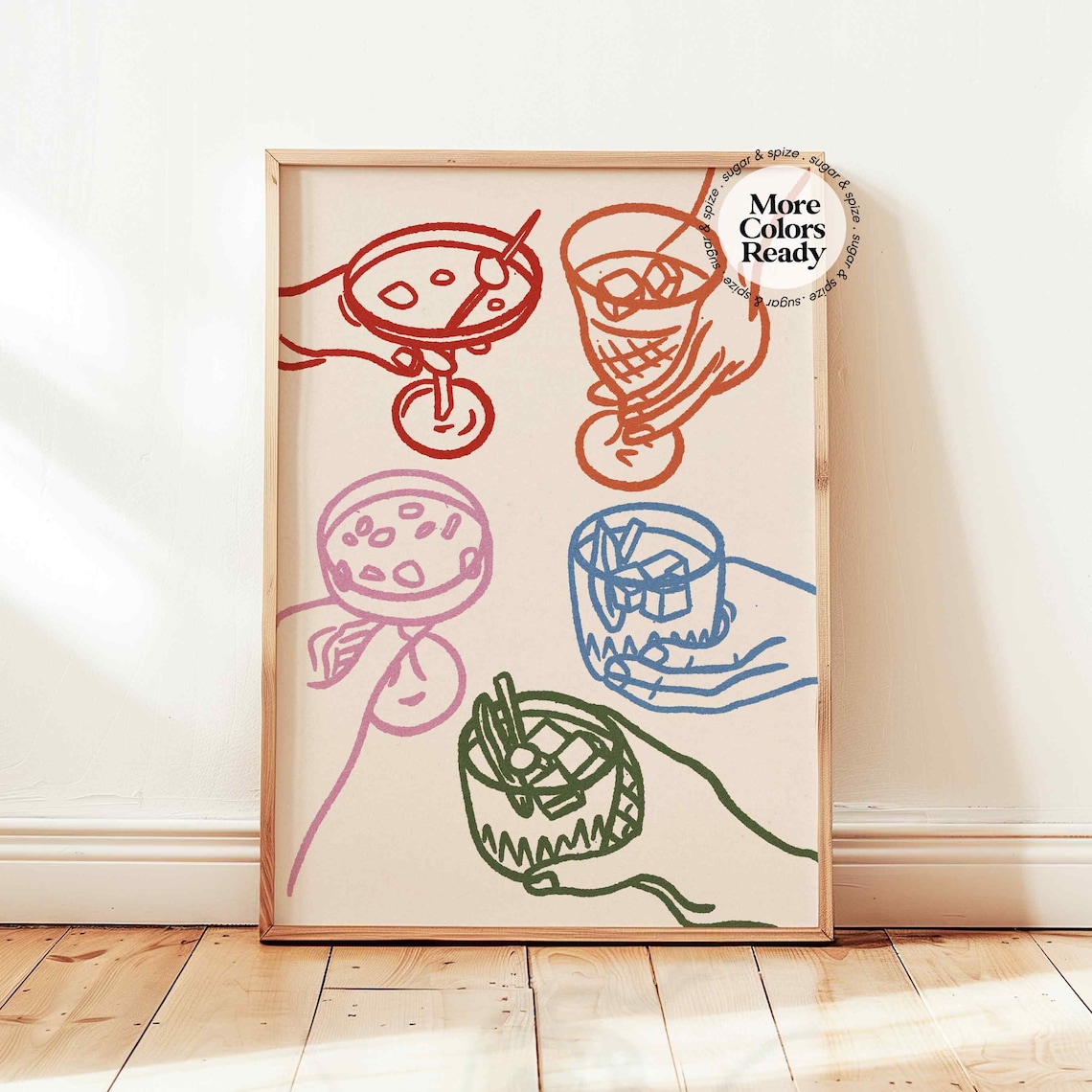 Cheers Glasses Drink Art Print, Funky Bar Cart Decor