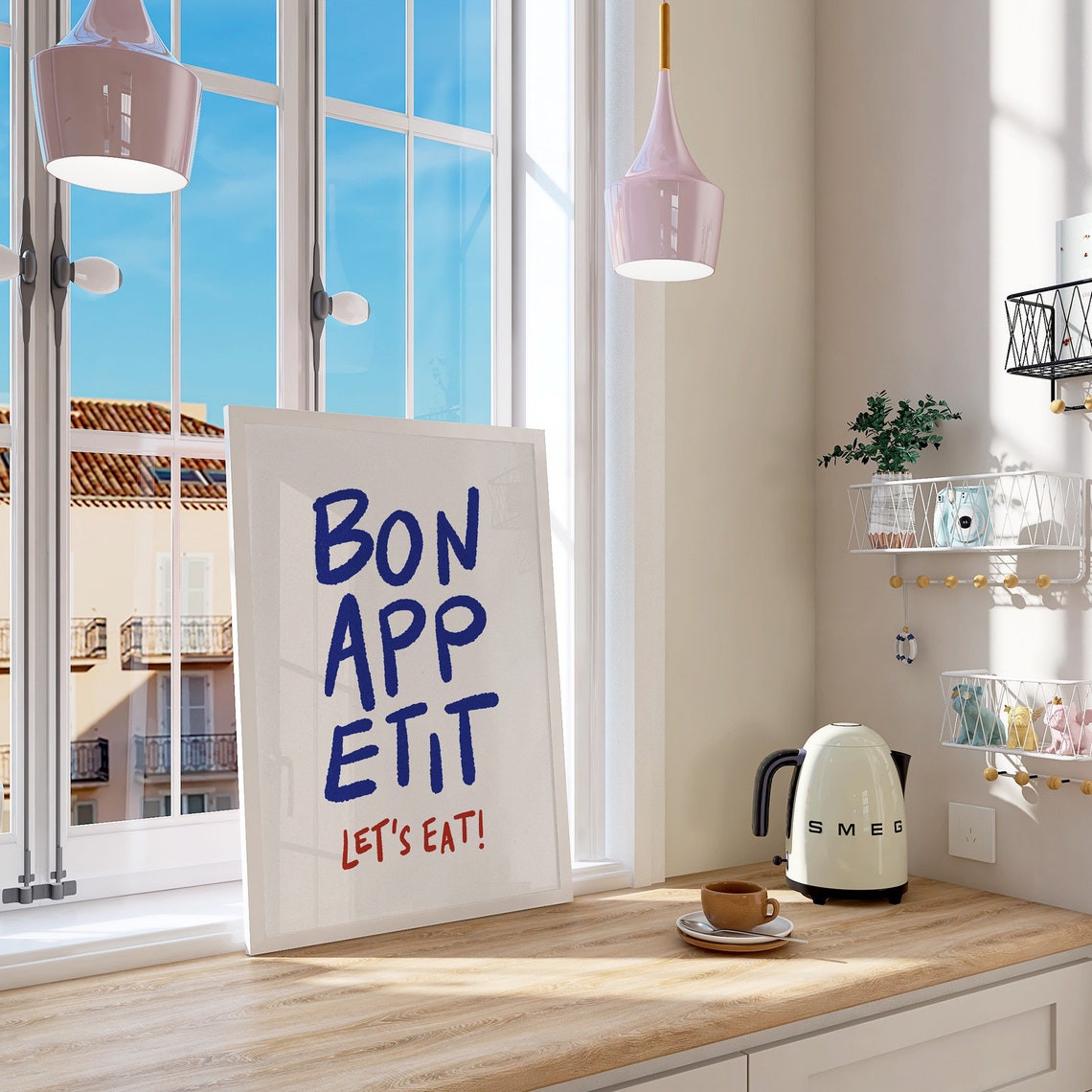 Bon Appetit Lets Eat Bold Hand Painted French Kitchen Poster - Image 4