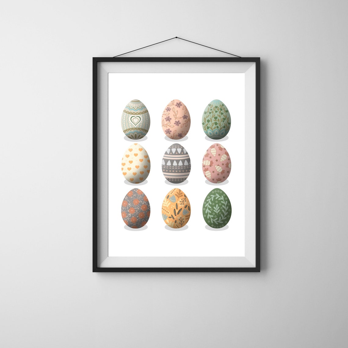 Nine Patterned Easter Eggs Grid Spring Watercolor Decorative Poster