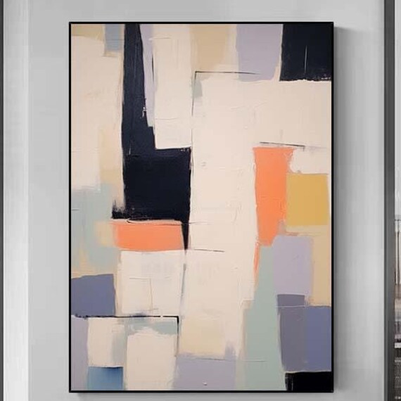 Vibrant Abstract Impasto Painting On Multicolored Textured Wall Art Luxurious Modern Oversize Framed Oil Painting Artwork