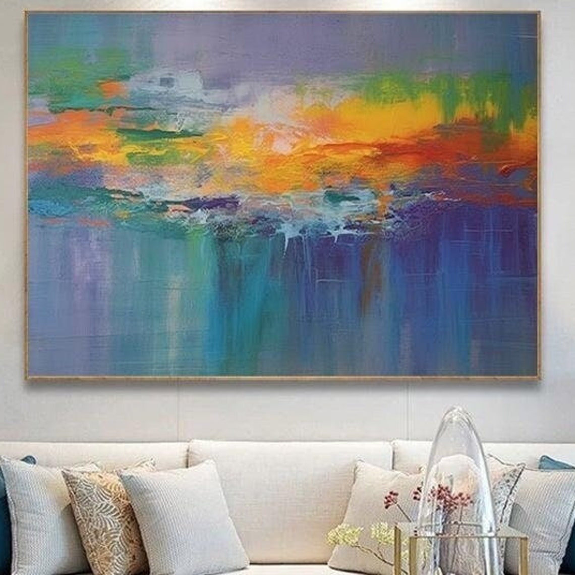 Dusk Sunset Over Water Orange Blue Abstract Square Glow Poster