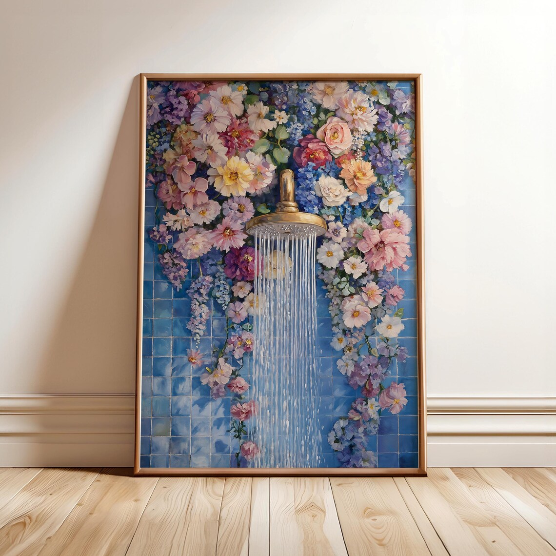 Floral Bathroom Poster, Botanical Watercolor Decor