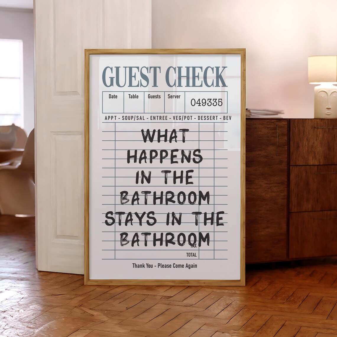 Vintage Guest Check Bathroom Quote Funny Retro Typography Art Poster