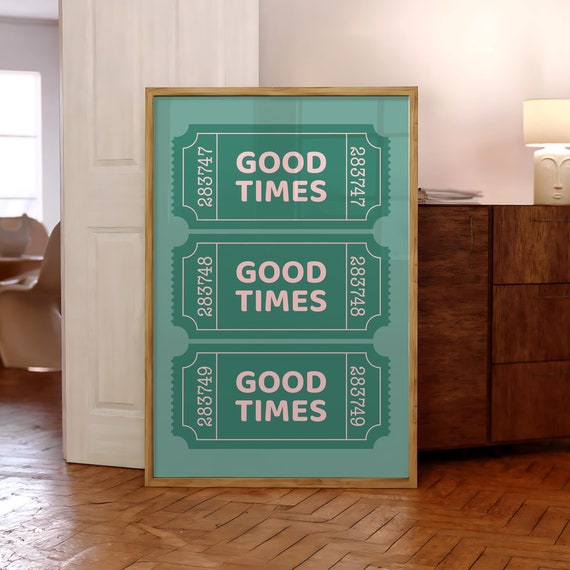 Trendy Good Times Ticket Poster Retro Wall Art Preppy Pink Print Dorm Room Vintage Bar Cart Optional Frame